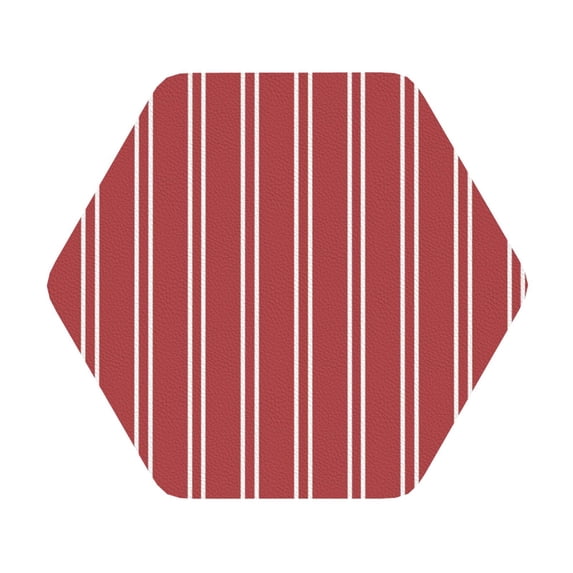 Kll Hexagon Drink Coasters Set Of 4,Pu Leather Absorbent Coasters Set Decorative Coffee Cup Coasters Housewarming Gift For Home Decor-Stripes Red White