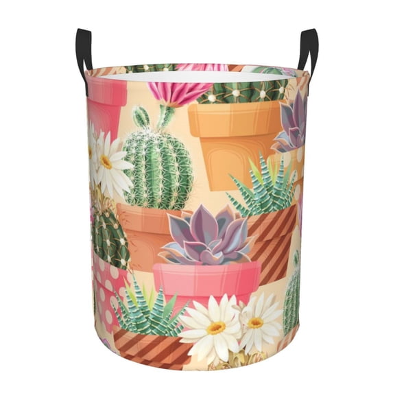 Kll High Detail Succulent And Cactus Seamless Patternsss Waterproof Foldable Laundry Hamper Bucket With Handles For Storage Bin,Kids Room,Home Organizer (Medium)
