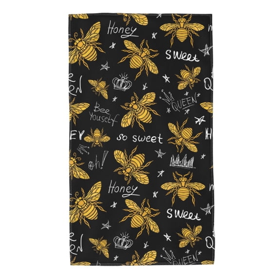Kll Hohey Bee Golden Embroidery Ultra Absorbent & Soft Hand Towels For Bath, Hand, Face, Gym And Spa-27.5x16in