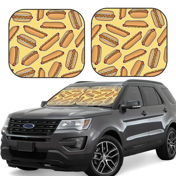 Kll Hot Dogs Windshield Sun Shade 2-Piece Foldable Car Front Window Sunshade For Most Sedans Suv Truck - Auto Sun Blocker Visor Protector Blocks Max Uv Rays - Medium