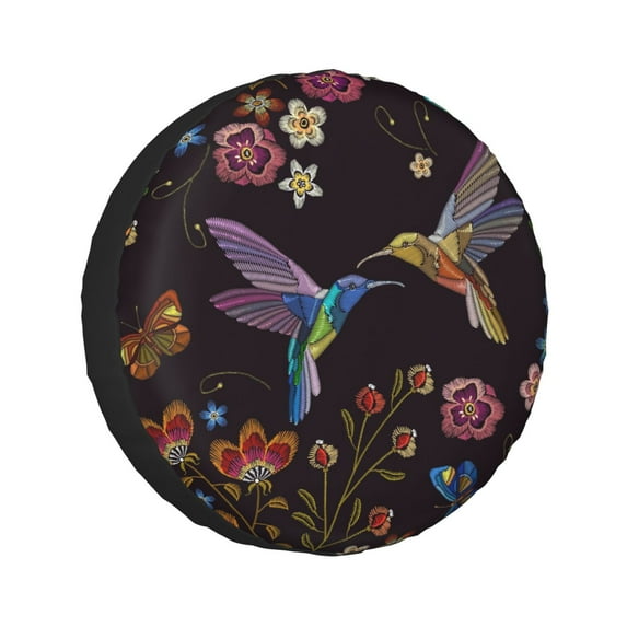 Kll Humming Bird And Tropical Flowers Tire Cover,Universal Wheel Tire Cover For Trailer, Rv, Suv, Truck,Camper And Many Vehicle,(16 Inch)