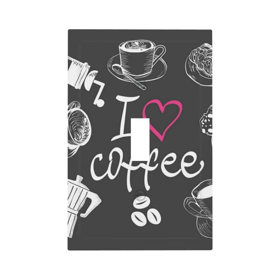 Kll I Love Coffee Wall Plate,Gloss Finish,Standard Size 1 - 5" X 3", Polycarbonate Thermoplastic,Electric Receptacle Plug Covers