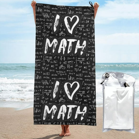 Kll I Love Math Microfiber Beach Towel Fast Drying,Extra Large 31.5"X63" Sand Free Beach Towel Super Lightweight Towels