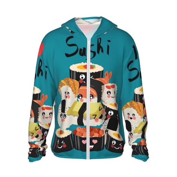 Kll I Love Sushi Print Men'S Women’s Upf 50+ Sun Protection Outdoor Hoodie Jacket Long Sleeve Fishing Hiking Performance Shirt- Medium