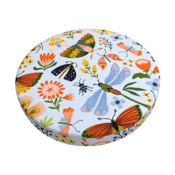 Kll Insects And Flowers Round Bar Chair Cushion Cover 12 Inch,Bar Stool Protector With Elastic, Soft Washable
