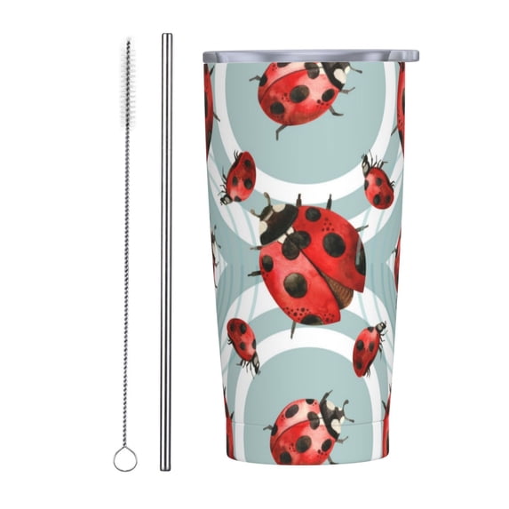 Kll Insects Stainless Steel Vacuum Insulated Coffee Cup 20 Oz Insulated Travel Mug Water Cup With Leak-Proof Straw Lid & Flip Lid,1 Metal Straws,1 Cleaning Brush