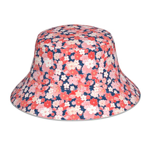 Kll Japanese Cherry Blossoms Bucket Hat For Women Men Packable Travel Beach Sun Hat Outdoor Rave Accessories Reflective Fisherman Cap