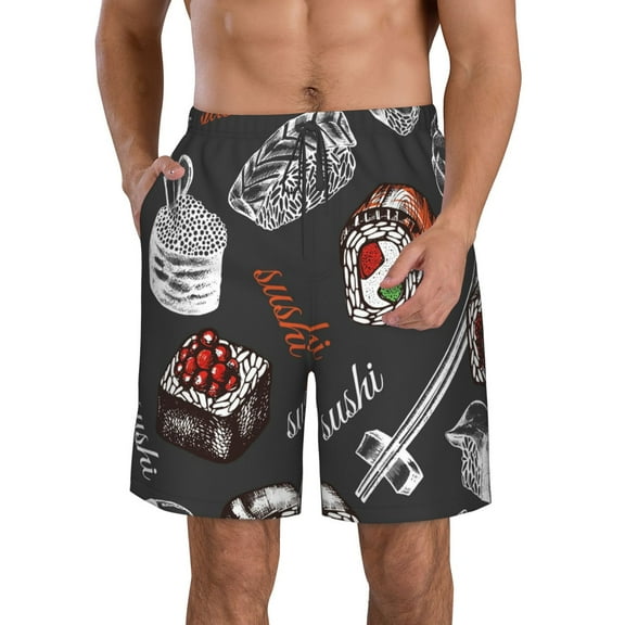 Kll Japanese Sushi Hashi Men'S Casual Summer Beach Shorts Hawaiian Shorts With Pockets-Medium