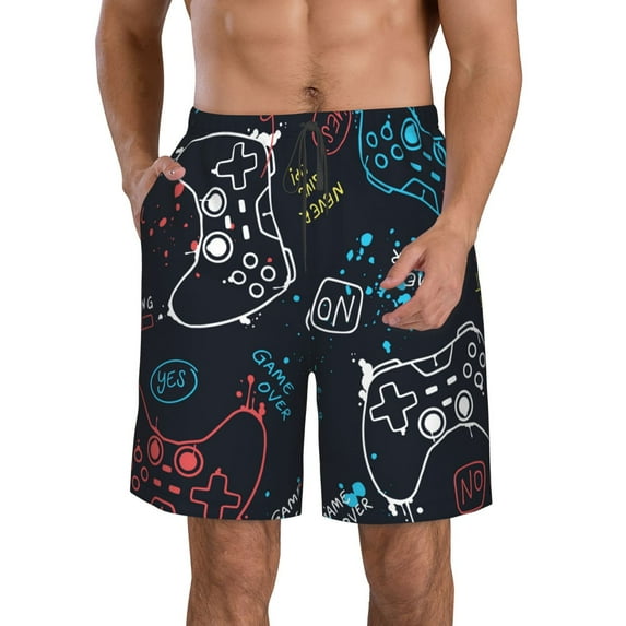 Kll Joystick Gamepad Men'S Casual Summer Beach Shorts Hawaiian Shorts With Pockets-3x-Large