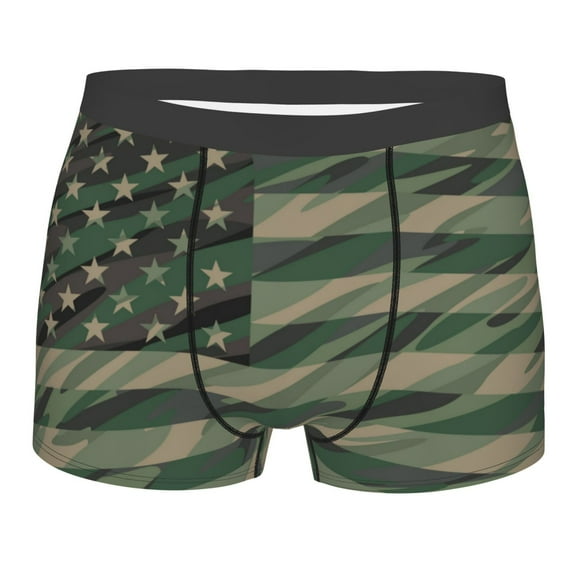 Kll Jungle Green Camo Usa Flag Men'S Cotton Boxer Briefs Underwear-Medium
