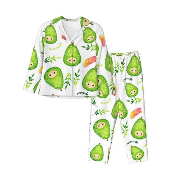 Kll Kawaii Avocado Print Women'S Long Sleeve Pajamas With Pants Sleepwear Loungewear 2 Set-Small
