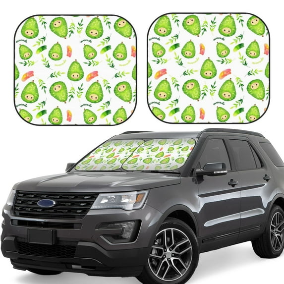 Kll Kawaii Avocado Windshield Sun Shade 2-Piece Foldable Car Front Window Sunshade For Most Sedans Suv Truck- Large