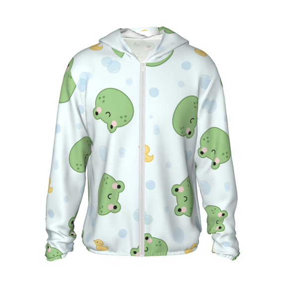 Kll Kawaii Frogs Print Men'S Women’s Upf 50+ Sun Protection Outdoor Hoodie Jacket Long Sleeve Fishing Hiking Performance Shirt- Small