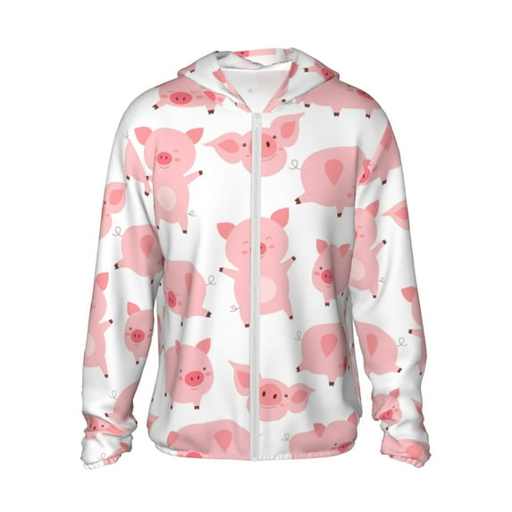 Kll Kawaii Pigs Print Men'S Women’s Upf 50+ Sun Protection Outdoor Hoodie Jacket Long Sleeve Fishing Hiking Performance Shirt- X-Large