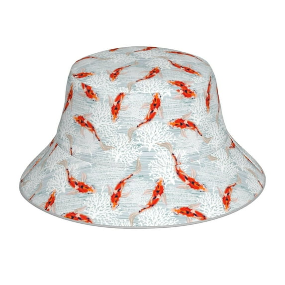 Kll Koi Fish Corals,Spring Summer Bucket Hat for Women Men Packable Travel Beach Sun Hat Outdoor Rave Accessories Reflective Fisherman Cap