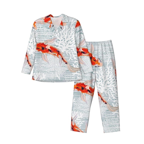 Kll Koi Fish Corals,Spring Summer Sleepwear Mens Flannel Pajamas,Long Cotton Pj Set