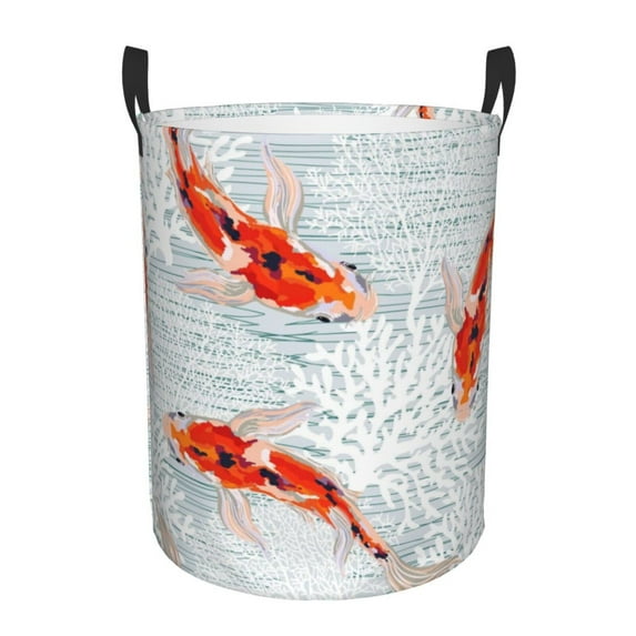 Kll Koi Fish Corals,Spring Summer Waterproof Foldable Laundry Hamper Bucket With Handles For Storage Bin,Kids Room,Home Organizer (Small)