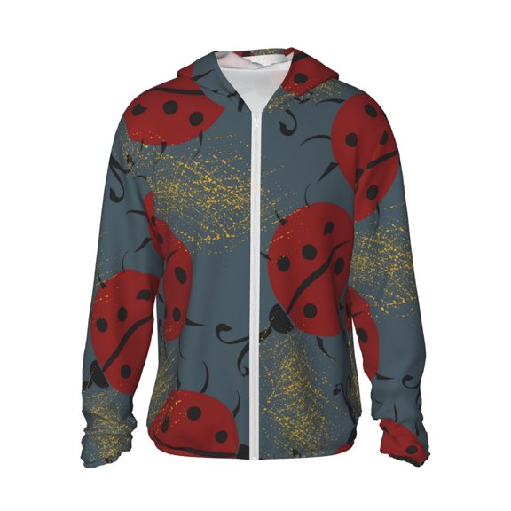 Kll Ladybug Print Men'S Women’s Upf 50 Sun Protection Outdoor Hoodie Jacket Long Sleeve Fishing Hiking Performance Shirt- Medium