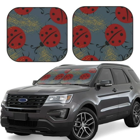Kll Ladybug Windshield Sun Shade 2-Piece Foldable Car Front Window Sunshade For Most Sedans Suv Truck - Auto Sun Blocker Visor Protector Blocks Max Uv Rays - Small