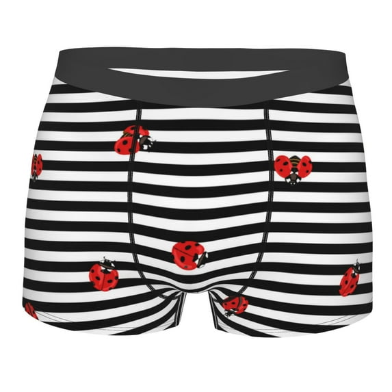 Kll Ladybugs On Black And White Striped Men'S Cotton Boxer Briefs Underwear-Large