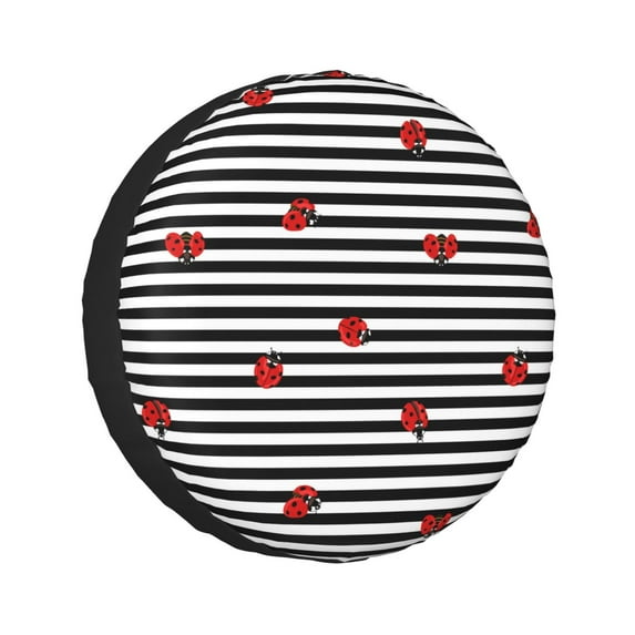 Kll Ladybugs On Black And White Striped Tire Cover,Universal Wheel Tire Cover For Trailer, Rv, Suv, Truck,Camper And Many Vehicle,(16 Inch)
