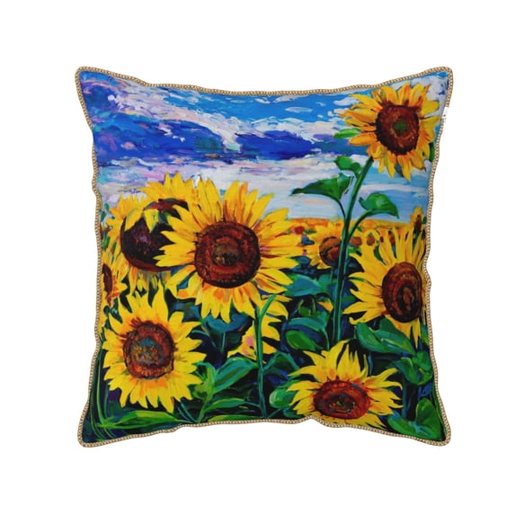Kll Landscape With Sunflowers Decorative Throw Pillow Covers Velvet Soft For Couch Sofa Bedroom Living Room Outdoor -16"X16"