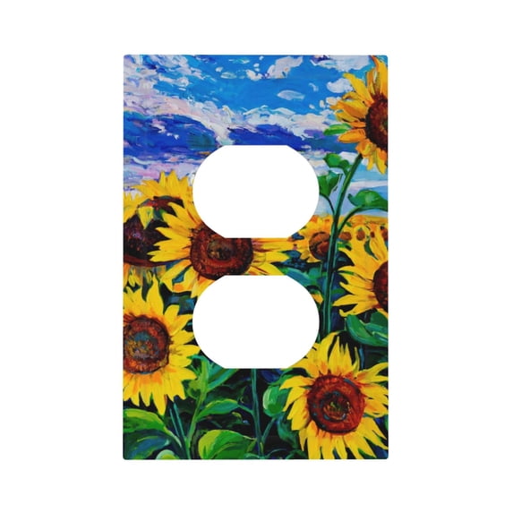 Kll Landscape With Sunflowers Wall Plate,Gloss Finish,Standard Size 1 - 5" X 3", Polycarbonate Thermoplastic,Electric Receptacle Plug Covers