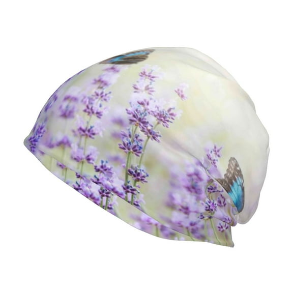 Kll Lavender And Butterfly Winter Fall Beanie Knit Hats For Men & Women - Warm & Soft Stylish Toboggan Caps For Cold Weather