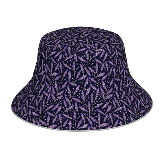 Kll Lavender Flowers Bucket Hat for Women Men Packable Travel Beach Sun Hat Outdoor Rave Accessories Reflective Fisherman Cap