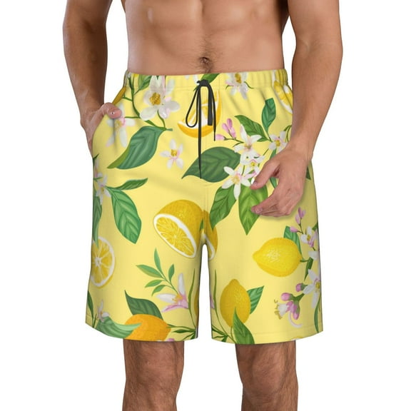 Kll Lemon Men'S Casual Summer Beach Shorts Hawaiian Shorts With Pockets-3x-Large