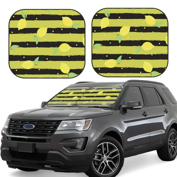 Kll Lemon Windshield Sun Shade 2-Piece Foldable Car Front Window Sunshade For Most Sedans Suv Truck - Auto Sun Blocker Visor Protector Blocks Max Uv Rays - Medium