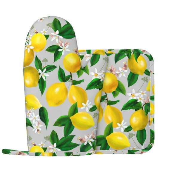 Kll Lemon1 Oven Gloves And Pot Holders Grill Gloves - Oven Gloves And Pot Holders, Non-Slip Cooking Gloves With Recycled Pads