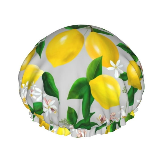 Kll Lemon1 Pattern Shower Cap & Bath Cap For Women,Reversible Oversized Waterproof Shower Caps For All Hair Lengths,Elastic Reusable Bathing Hair Cap