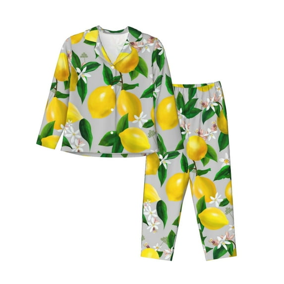 Kll Lemon1 Print Women'S Long Sleeve Pajamas With Pants Sleepwear Loungewear 2 Set-Small