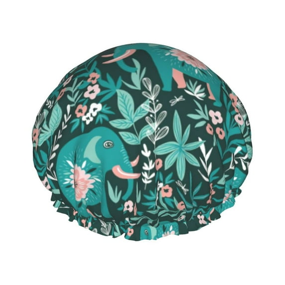 Kll Lephants In The Jungle Pattern Shower Cap & Bath Cap For Women,Reversible Oversized Waterproof Shower Caps For All Hair Lengths,Elastic Reusable Bathing Hair Cap