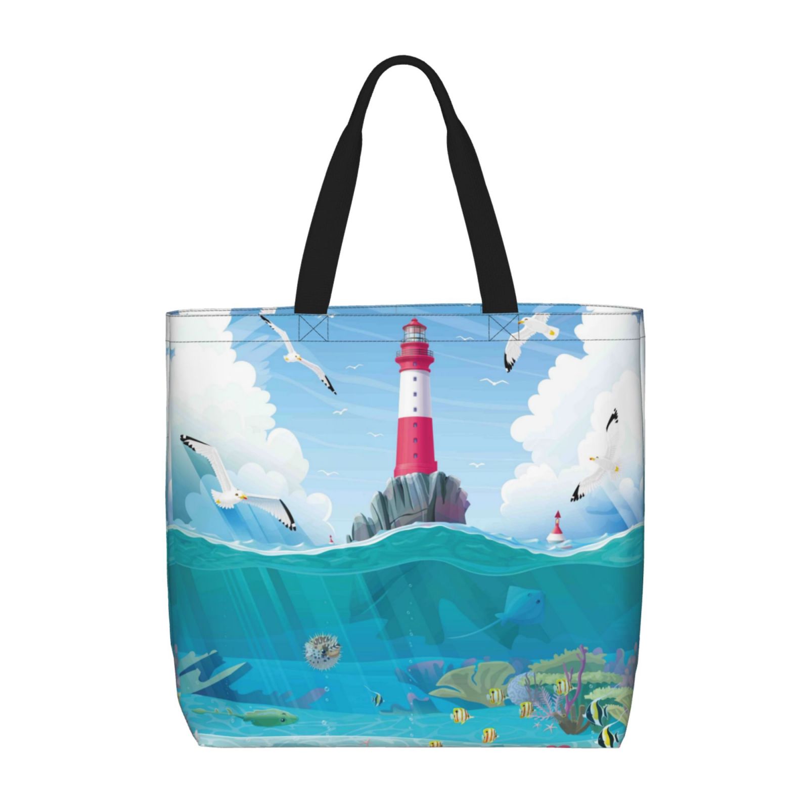 Kll Lighthouse Sea Port Pattern Aesthetic Tote Bag For Women Beach Bag ...