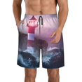 thumbnail image 1 of Kll Lighthouse Waves Torrential Rain Men'S Casual Summer Beach Shorts Hawaiian Shorts With Pockets-Xx-Large, 1 of 9