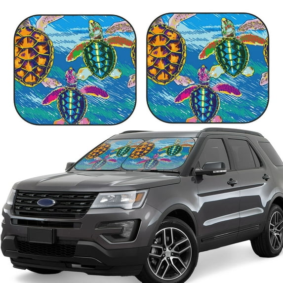 Kll Little Sea Turtles Windshield Sun Shade 2-Piece Foldable Car Front Window Sunshade For Most Sedans Suv Truck- Large