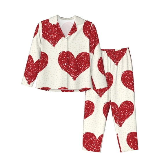 Kll Love Print Women'S Long Sleeve Pajamas With Pants Sleepwear Loungewear 2 Set-Xx-Large