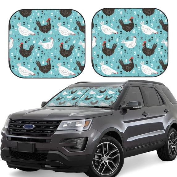 Kll Lovely Roosters Windshield Sun Shade 2-Piece Foldable Car Front Window Sunshade For Most Sedans Suv Truck - Auto Sun Blocker Visor Protector Blocks Max Uv Rays - Large
