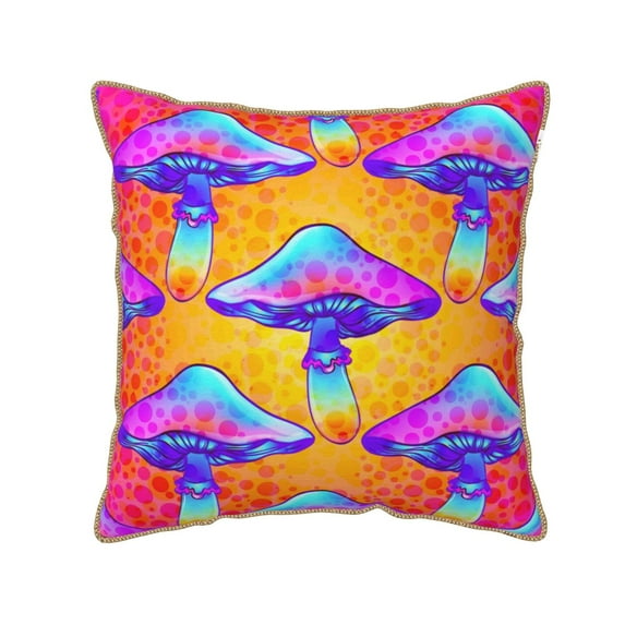 Kll Magic Mushrooms Decorative Throw Pillow Covers Velvet Soft For Couch Sofa Bedroom Living Room Outdoor -16"X16"