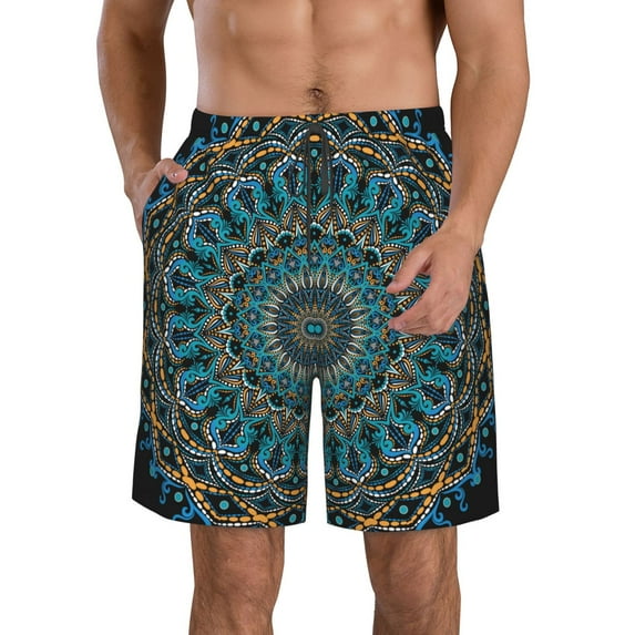 Kll Mandala Men'S Casual Summer Beach Shorts Hawaiian Shorts With Pockets-Small