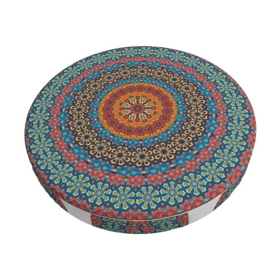 Kll Mandala Round Bar Chair Cushion Cover 12 Inch,Bar Stool Protector With Elastic, Soft Washable