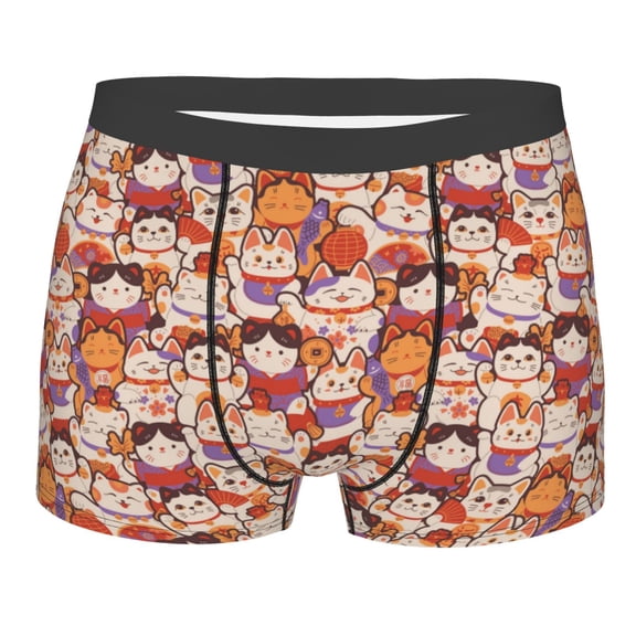 Kll Maneki-Neko Cats Men'S Cotton Boxer Briefs Underwear-Medium