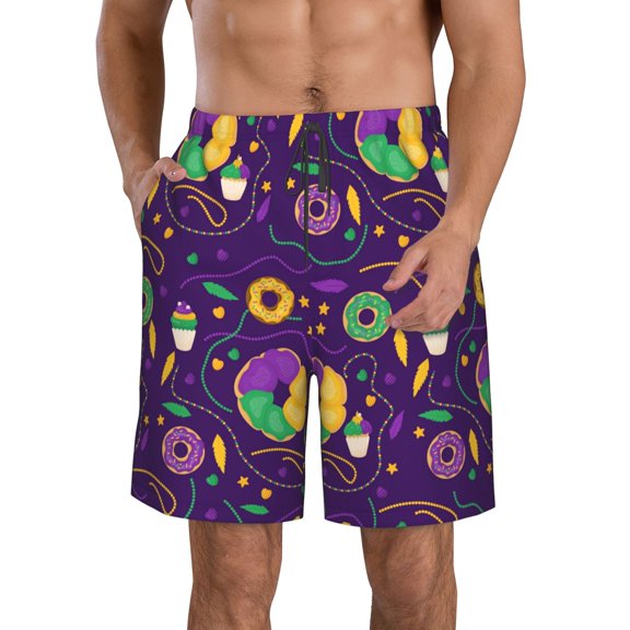 Kll Mardi Gras And Donuts Men'S Casual Summer Beach Shorts Hawaiian Shorts With Pockets-Small