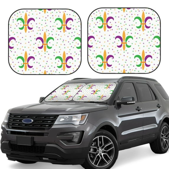 Kll Mardi Gras Carnival1 Windshield Sun Shade 2-Piece Foldable Car Front Window Sunshade For Most Sedans Suv Truck - Auto Sun Blocker Visor Protector Blocks Max Uv Rays - Large