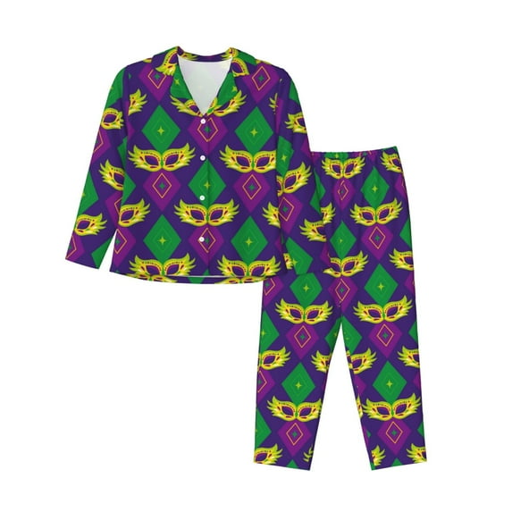 Kll Mardi Gras Carnival3 Print Women'S Long Sleeve Pajamas With Pants Sleepwear Loungewear 2 Set-Xx-Large