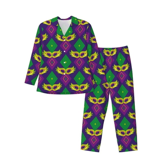 Kll Mardi Gras Carnival3 Sleepwear Mens Flannel Pajamas,Long Cotton Pj Set