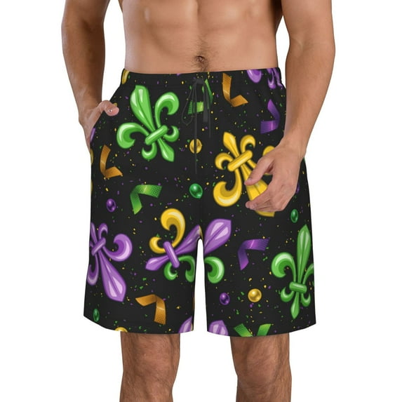 Kll Mardi Gras Carnival4 Men'S Casual Summer Beach Shorts Hawaiian Shorts With Pockets-Xx-Large