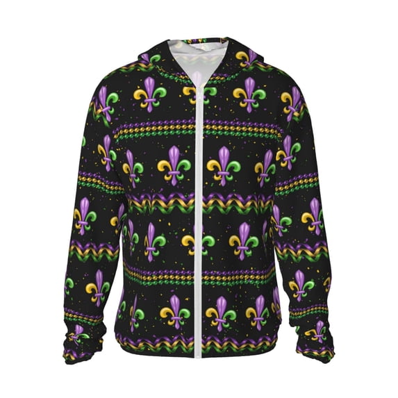 Kll Mardi Gras Fleur De Lis Print Men'S Women’s Upf 50+ Sun Protection Outdoor Hoodie Jacket Long Sleeve Fishing Hiking Performance Shirt- Xx-Large